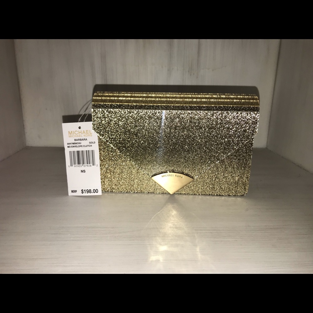 BRAND NEW Michael Kors Barbara Clutch in Gold